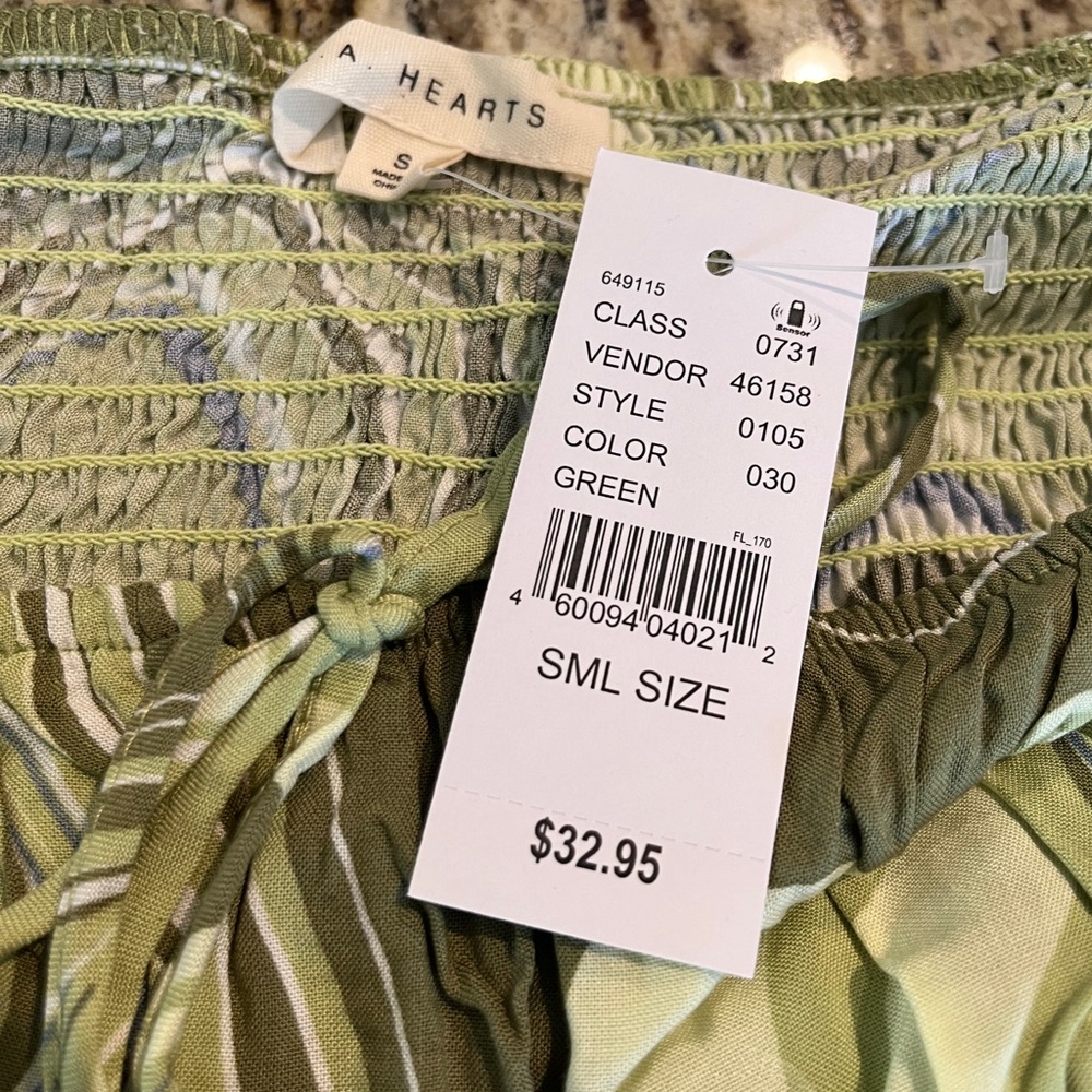 💗GET 20% OFF💗NWT Pacsun LA Hearts Smocked Tie Front Top Green - Picture 6 of 7